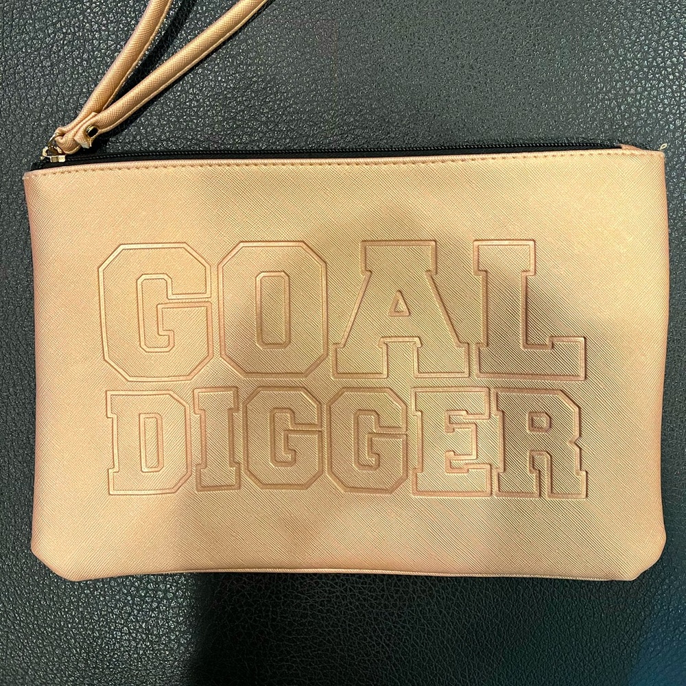 Gold Goal Digger Clutch w wrist handle.